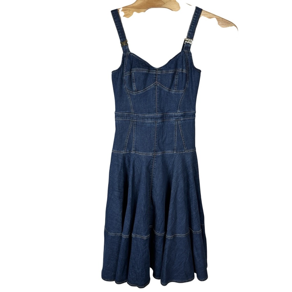 ELISABETTA FRANCHI Abito Jeans Midi Dress Sz 42/US 6 Dark Wash Denim Sleeveless
